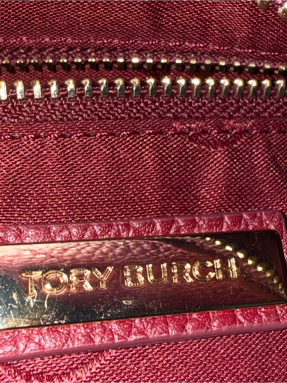 Tory Burch Pebbled Leather Tote Bag - Wine - Picture 6 of 6